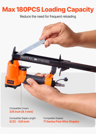Pneumatic Staple Gun, 22 Gauge Pneumatic Upholstery Stapler for 71 Series Fine Wire Staples 3/8-inch Crown 5/32"-5/8" Length, 70-110 PSI Air Staple Gun for Woodworking, Upholstering, DIY Project