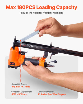 Pneumatic Staple Gun, 22 Gauge Pneumatic Upholstery Stapler for 71 Series Fine Wire Staples 3/8-inch Crown 5/32"-5/8" Length, 70-110 PSI Air Staple Gun for Woodworking, Upholstering, DIY Project