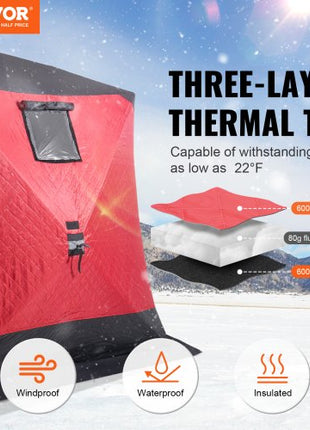 Portable Ice Shelter, 4-6 Person Insulated Pop-Up Ice Fishing Tent, 50 Square Feet Fishable Area, Thermal Ice Shanty for Winter Fishing, Ice Cube with Anchors, Ropes, Carrying Bag, 130"x130"