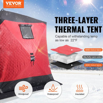 Portable Ice Shelter, 4-6 Person Insulated Pop-Up Ice Fishing Tent, 50 Square Feet Fishable Area, Thermal Ice Shanty for Winter Fishing, Ice Cube with Anchors, Ropes, Carrying Bag, 130"x130"