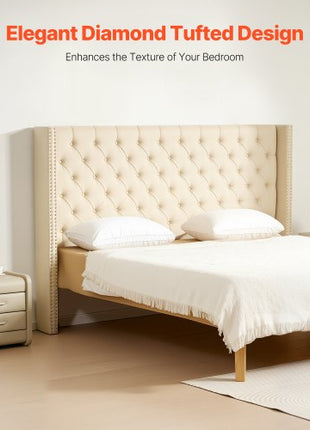 Headboard, King Size Headboard with Adjustable Height, Comfortable Diamond Tufted for King Size Bed, W84.1 x H (54.33-60.24) x D 8.27 in, Ideal for Bedroom, Hotel, Homestay, Dormitory, Cream