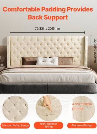 Headboard, King Size Headboard with Adjustable Height, Comfortable Diamond Tufted for King Size Bed, W84.1 x H (54.33-60.24) x D 8.27 in, Ideal for Bedroom, Hotel, Homestay, Dormitory, Cream