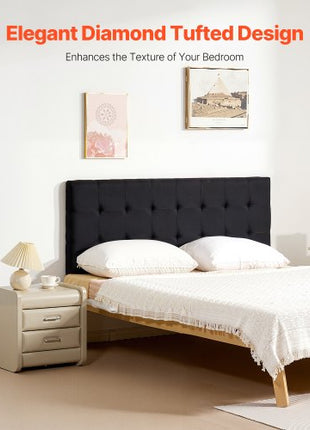 Headboard, Queen Size Headboard with Adjustable Height, Comfortable Diamond Tufted for Queen Size Bed, W62.2 x H(42.72-54.53) x D2.76 in, Ideal for Bedroom, Hotel, Homestay, Dormitory, Black