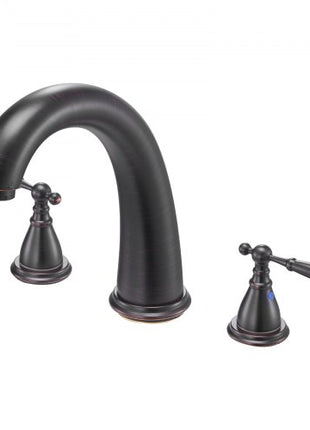 Roman Tub Faucet, 3 Hole Waterfall Bathtub Faucet, Gooseneck Bath Tubs Faucets Set with 2 Handles, Roman Tub Faucets Deck Mount for Pet Washing, Adult Bathing, Bronze, Temperature Control