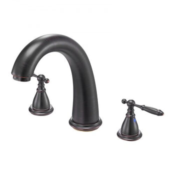 Roman Tub Faucet, 3 Hole Waterfall Bathtub Faucet, Gooseneck Bath Tubs Faucets Set with 2 Handles, Roman Tub Faucets Deck Mount for Pet Washing, Adult Bathing, Bronze, Temperature Control