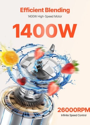 Blender for Smoothies, 61 oz 1400W, Professional Blender with Powerful Motor, Multi-Functional Food Processing Blender for Smoothie/Milkshake/Juice, Fits for Kitchen
