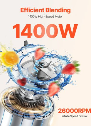 Blender for Smoothies, 68 oz 1400W, Professional Blender with Powerful Motor, Multi-Functional Food Processing Blender with Grinder Container for Smoothie/Milkshake/Juice, Fits for Kitchen