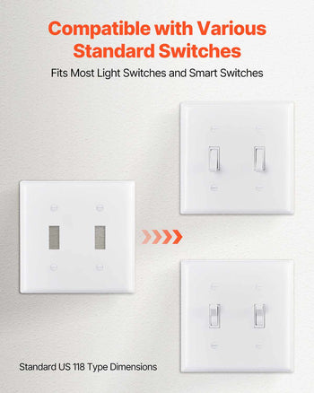 Toggle Light Switch Wall Plates, 2-Gang Switch Electrical Outlet Covers, Standard Size 4.61in L x 4.53in H Unbreakable Polycarbonate Thermoplastic Faceplate for Receptacle Outlet&Switch(5 Pack, White)