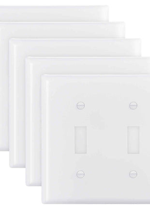 Toggle Light Switch Wall Plates, 2-Gang Switch Electrical Outlet Covers, Standard Size 4.61in L x 4.53in H Unbreakable Polycarbonate Thermoplastic Faceplate for Receptacle Outlet&Switch(5 Pack, White)