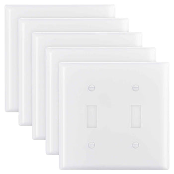 Toggle Light Switch Wall Plates, 2-Gang Switch Electrical Outlet Covers, Standard Size 4.61in L x 4.53in H Unbreakable Polycarbonate Thermoplastic Faceplate for Receptacle Outlet&Switch(5 Pack, White)