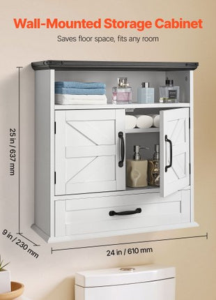 Bathroom Wall Cabinet, 2 Doors & Adjustable Shelf, Over the Toilet Storage Medicine Cabinet Wall Mounted, Hanging Organizer with Drawer & Open Partition for Laundry Room Kitchen Restroom, White
