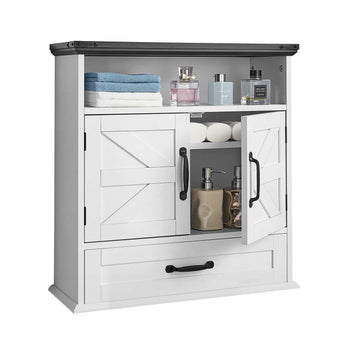 Bathroom Wall Cabinet, 2 Doors & Adjustable Shelf, Over the Toilet Storage Medicine Cabinet Wall Mounted, Hanging Organizer with Drawer & Open Partition for Laundry Room Kitchen Restroom, White