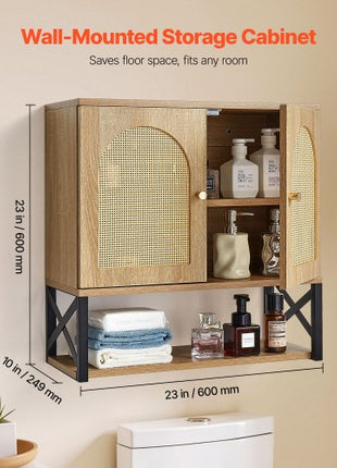 Bathroom Wall Cabinet, with 2 Doors and Adjustable Shelf, Over the Toilet Storage Medicine Cabinet Wall Mounted, Hanging Organizer with Shelves & Open Partition for Laundry Room Kitchen Restroom