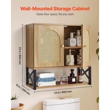 Bathroom Wall Cabinet, with 2 Doors and Adjustable Shelf, Over the Toilet Storage Medicine Cabinet Wall Mounted, Hanging Organizer with Shelves & Open Partition for Laundry Room Kitchen Restroom