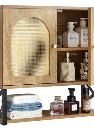 Bathroom Wall Cabinet, with 2 Doors and Adjustable Shelf, Over the Toilet Storage Medicine Cabinet Wall Mounted, Hanging Organizer with Shelves & Open Partition for Laundry Room Kitchen Restroom