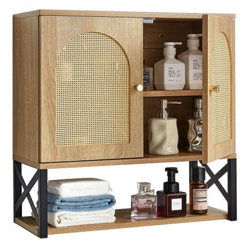 Bathroom Wall Cabinet, with 2 Doors and Adjustable Shelf, Over the Toilet Storage Medicine Cabinet Wall Mounted, Hanging Organizer with Shelves & Open Partition for Laundry Room Kitchen Restroom