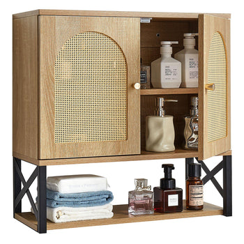 Bathroom Wall Cabinet, with 2 Doors and Adjustable Shelf, Over the Toilet Storage Medicine Cabinet Wall Mounted, Hanging Organizer with Shelves & Open Partition for Laundry Room Kitchen Restroom