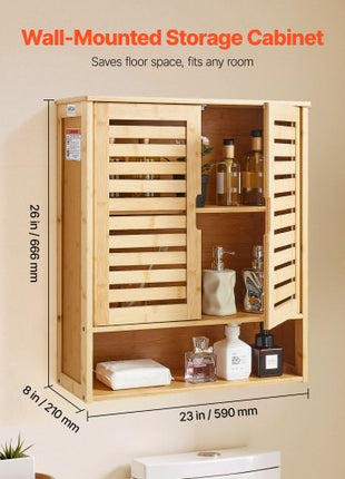 Bathroom Wall Cabinet, 2 Doors and Adjustable Shelf, Over the Toilet Storage Medicine Cabinet Wall Mounted, Hanging Organizer with Shelves and Open Partition for Laundry Room Kitchen Restroom