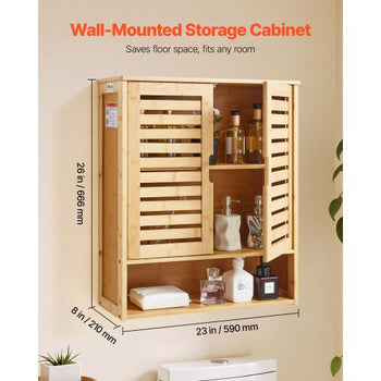 Bathroom Wall Cabinet, 2 Doors and Adjustable Shelf, Over the Toilet Storage Medicine Cabinet Wall Mounted, Hanging Organizer with Shelves and Open Partition for Laundry Room Kitchen Restroom
