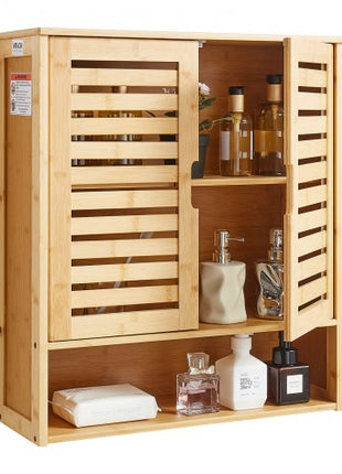 Bathroom Wall Cabinet, 2 Doors and Adjustable Shelf, Over the Toilet Storage Medicine Cabinet Wall Mounted, Hanging Organizer with Shelves and Open Partition for Laundry Room Kitchen Restroom