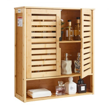 Bathroom Wall Cabinet, 2 Doors and Adjustable Shelf, Over the Toilet Storage Medicine Cabinet Wall Mounted, Hanging Organizer with Shelves and Open Partition for Laundry Room Kitchen Restroom