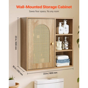 Bathroom Wall Cabinet, Door and Adjustable Shelf with 5 Height Levels, Over the Toilet Storage Medicine Cabinet Wall Mounted, Hanging Organizer with Shelves for Laundry Room Kitchen Restroom