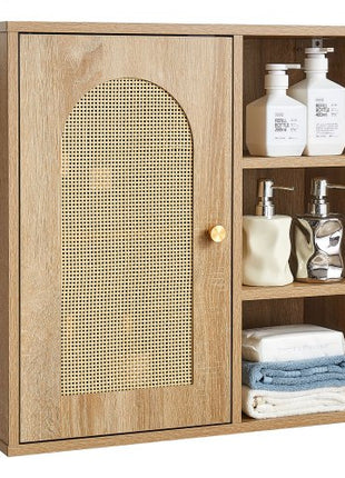 Bathroom Wall Cabinet, Door and Adjustable Shelf with 5 Height Levels, Over the Toilet Storage Medicine Cabinet Wall Mounted, Hanging Organizer with Shelves for Laundry Room Kitchen Restroom