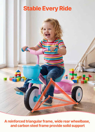 Toddler Tricycle for 2-5 Year Old, Kids Trike with Adjustable Seat, Storage Basket, Carbon Steel Frame, Handlebar Grips for Outdoor Play, Tricycle for Toddlers, Birthday Toy for Boys and Girls