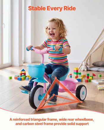Toddler Tricycle for 2-5 Year Old, Kids Trike with Adjustable Seat, Storage Basket, Carbon Steel Frame, Handlebar Grips for Outdoor Play, Tricycle for Toddlers, Birthday Toy for Boys and Girls