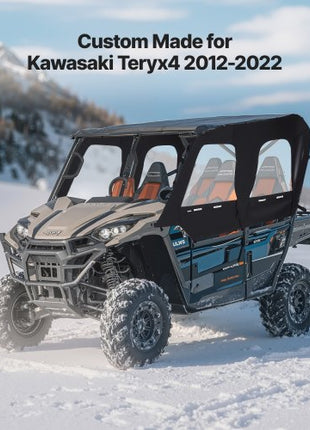 Cab Enclosure Upper Doors, Compatible with Kawasaki Teryx4 2012-2022, Soft Upper Doors, Windproof & Waterproof Upgraded Zipper UTV Soft Side Window Kit, Work with Roof and Partial Windshields