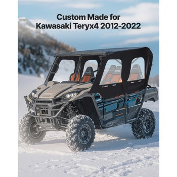 Cab Enclosure Upper Doors, Compatible with Kawasaki Teryx4 2012-2022, Soft Upper Doors, Windproof & Waterproof Upgraded Zipper UTV Soft Side Window Kit, Work with Roof and Partial Windshields