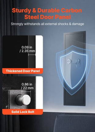 Wall Safe, 4-Tier Hidden Wall Mounted Gun Safe with Password & Key, Q235 Cold-Rolled Steel In-Wall Box with LED Lighting, 3 Adjustable Shelves & Key Holders for Money, Jewelry, Passport, Black