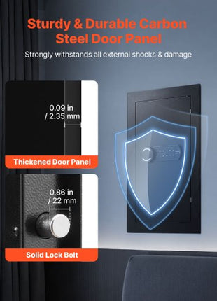 Wall Safe, 3-Tier Hidden Wall Mounted Safe with Password & Key, Q235 Cold-Rolled Steel In-Wall Box with LED Lighting, 2 Adjustable Shelves & 5 Key Holders for Money, Jewelry, Passport, Black