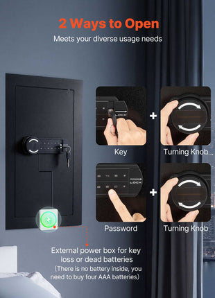 Wall Safe, 3-Tier Hidden Wall Mounted Safe with Password & Key, Q235 Cold-Rolled Steel In-Wall Box with LED Lighting, 2 Adjustable Shelves & 5 Key Holders for Money, Jewelry, Passport, Black