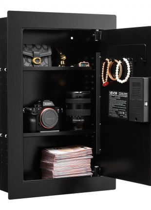 Wall Safe, 3-Tier Hidden Wall Safe with Fingerprint, Password, Key & Turning Knob, Q235 Cold-Rolled Steel In-Wall Box with Adjustable Shelves & Key Holders for Money, Jewelry, Passport, Document