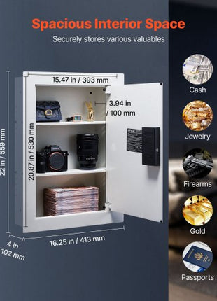 0.83 sq.ft Wall Safe, 3-Tier Hidden Wall Safe with Password, Key & Turning Knob, Q235 Cold-Rolled Steel In-Wall Box with Adjustable Shelves & Mounting Holes for Money, Jewelry, Passport, White