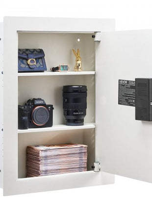 0.83 sq.ft Wall Safe, 3-Tier Hidden Wall Safe with Password, Key & Turning Knob, Q235 Cold-Rolled Steel In-Wall Box with Adjustable Shelves & Mounting Holes for Money, Jewelry, Passport, White