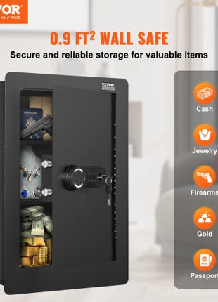 25.59" Tall Wall Safe, 3-Tier Hidden Wall Safe with Keypad, 3 Removable Shelves & 6 Key Holders, Q235 Cold-Rolled Steel In Wall Safe with LED Light & Vibration Alarm for Money, Jewelry, Passport
