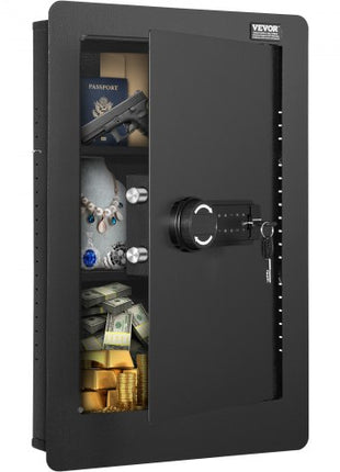 25.59" Tall Wall Safe, 3-Tier Hidden Wall Safe with Keypad, 3 Removable Shelves & 6 Key Holders, Q235 Cold-Rolled Steel In Wall Safe with LED Light & Vibration Alarm for Money, Jewelry, Passport