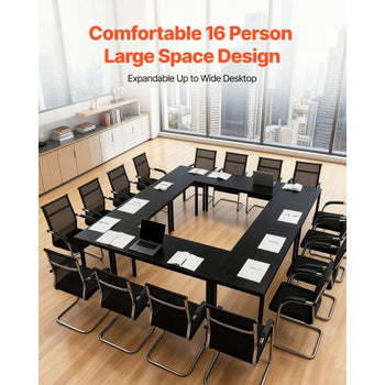 Conference Table, Set of 6, 4.5 ft Office Meeting Table for 16 Person, Flexible Combination Desk Set, Modern Rectangle Meeting Desk with Metal Legs for Office, Conference Room, Easy Assembly