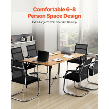 Conference Table, 6 ft Office Meeting Table for 6-8 Person, Modern Rectangle Seminar Desk with Metal Legs, Meeting Desk Ideal for Office, Boardroom, Conference Room, Easy Assembly, Brown