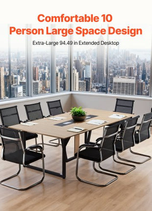 Conference Table, 8 ft Office Meeting Table for 10 Person, Modern Rectangle Seminar Desk with Metal Legs, Large Meeting Desk Ideal for Office, Boardroom, Conference Room, Easy Assembly, Brown
