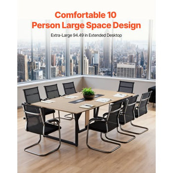 Conference Table, 8 ft Office Meeting Table for 10 Person, Modern Rectangle Seminar Desk with Metal Legs, Large Meeting Desk Ideal for Office, Boardroom, Conference Room, Easy Assembly, Brown