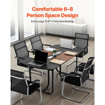 Conference Table, 6 ft Oval Office Meeting Table for 6-8 Person, Modern Seminar Desk with Metal Legs, Large Meeting Desk for Office, Boardroom, Conference Room, Easy Assembly, Black & Brown
