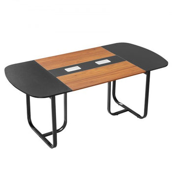 Conference Table, 6 ft Oval Office Meeting Table for 6-8 Person, Modern Seminar Desk with Metal Legs, Large Meeting Desk for Office, Boardroom, Conference Room, Easy Assembly, Black & Brown
