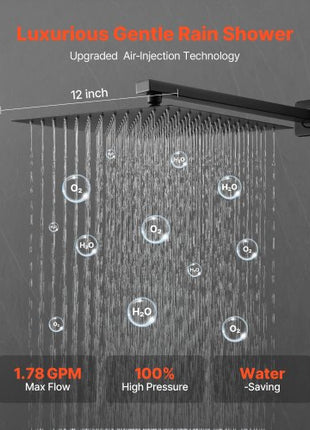 Shower Faucet Set, Rainfall Bathroom Shower System with 12-Inch Square Rain Shower Head and Handheld Spray, Wall Mounted Bath Fixtures with Brass Valve and Trim Kit, Matte Black