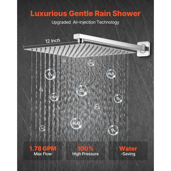 Shower Faucet Set, Rainfall Bathroom Shower System with 12-Inch Square Rain Shower Head and Handheld Spray, Wall Mounted Bath Fixtures with Brass Valve and Trim Kit, Brushed Nickel