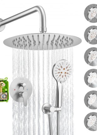Shower Faucet Set, Rainfall Bathroom Shower System with 10-Inch Round Rain Shower Head and Handheld Spray, Wall Mounted Bath Fixtures with Brass Valve and Trim Kit, Brushed Nickel