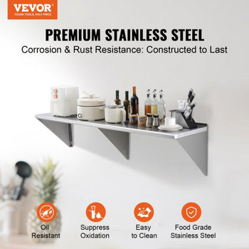 18" x 72" Stainless Steel Shelf, Wall Mounted Floating Shelving with Brackets, 500 lbs Load Capacity Commercial Shelves, Heavy Duty Storage Rack for Restaurant, Kitchen, Bar, Home, and Hotel