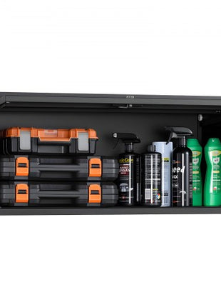 Metal Wall Cabinet, 27.56W x 12.01D x 14.02H Inch, Floating Garage Tool Cabinet with Up-Flip Door, 120 lbs Load per Shelf, Fit for Garage, Basement, Kitchen, Warehouse, Assembly Required
